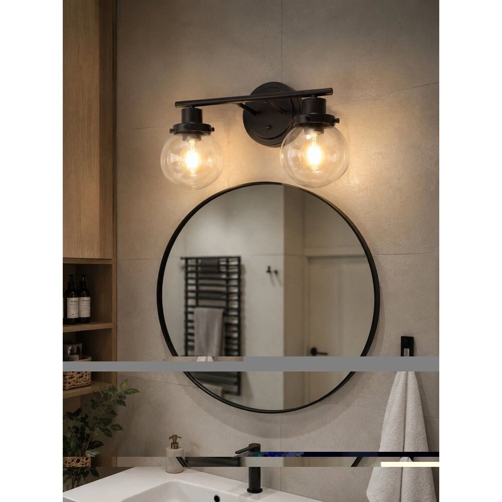 Modern Black 2-Light Globe Glass Bathroom Vanity Light Fixture